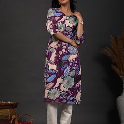 Rimeline Floral Screen Printed Sweetheart Neck Pure Cotton Straight Kurta-17