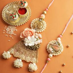 Aapno Rajasthan Ornate Floral Blossom Bhaiya Bhabhi Rakhi Set-12