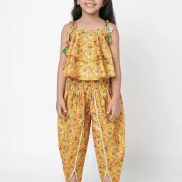 Lil Drama Kids Yellow Floral Print Crop Top With Dhoti-image-55