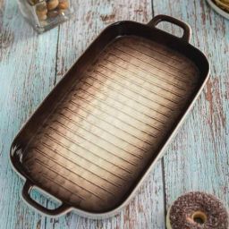 White Gold White & Brown Porcelain Rectangle Serving Platter With Handle-picture-13