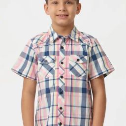 Kate & Oscar Kids Pink & Blue Cotton Chequered Shirt-image-17