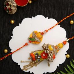 Aapno Rajasthan Bunch of Beads and Stone Work Bhaiya Bhabhi Rakhi-image-41
