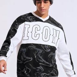 Bewakoof White Fleece Oversized Fit Printed Sweatshirt-image-69