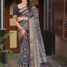 SSHAGUN LIFESTYLE Floral Printed Zari Silk Cotton Saree-picture-1