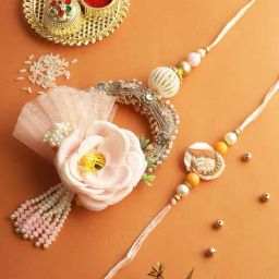 Aapno Rajasthan Pink Floral Blossom Bhaiya Bhabhi Rakhi Set-image-31