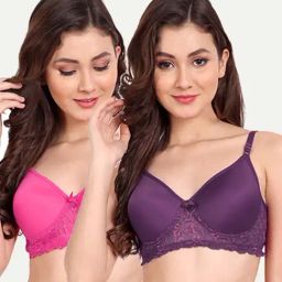 FIMS: Fashion is my Style Purple & Hot Pink Lace Work Everyday Bras - Pack Of 2-image-45