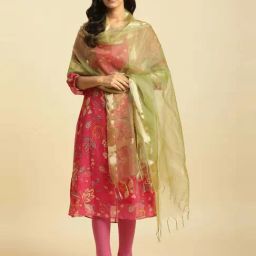 W Green Woven Pattern Dupatta-10