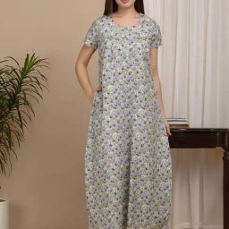 Sweet Dreams Green & Lavender Cotton Floral Print Nighty-picture-37
