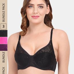 Amour Secret Pack of 3 Floral Underwired Bra-image-93