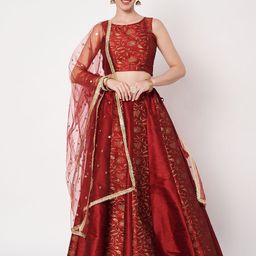 studio rasa Printed Block Print Ready To Wear Dupion Silk Lehenga & Blouse With Dupatta-image-99