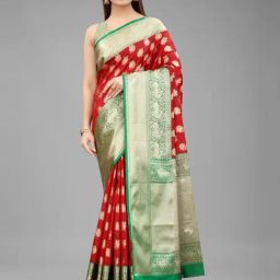 Silk Land Kanjivaram Silk Red Woven Saree With Unstitched Blouse-image-25