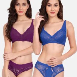 FIMS: Fashion is my Style Blue & Purple Lace Work Lingerie Set - Pack Of 2-image-96