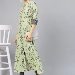 Idalia Women Green Printed A-Line Kurta-image-77