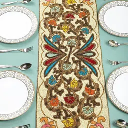 YWULY White & Brown Glass Beaded TableRunner-image-91