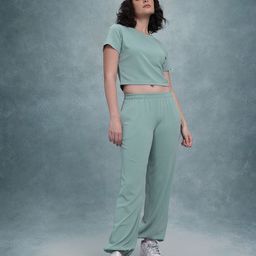 The Roadster Lifestyle Co. Crop T-shirt With Trousers-image-4
