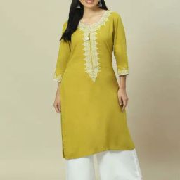 Rangriti Lime Green Embroidered Straight Kurta-36