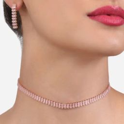 Zaveri Pearls Pink Dazzling Baguette Cubic Zirconia Party Bling Necklace & Earring Set-ZPFK14027-7