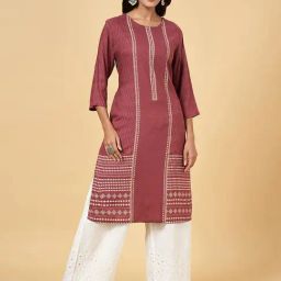 Rangmanch by Pantaloons Maroon Printed Straight Kurta-image-23