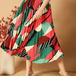 OTABU Abstract Printed Accordion Pleated A-Line Midi Skirt-picture-7