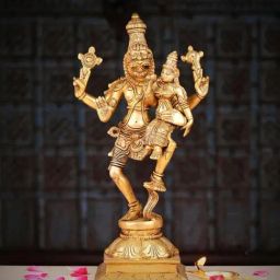 Ekaa Handicrafts Gold Brass Lord Narsimha With Goddess Lakshmi Standing Statue-image-50
