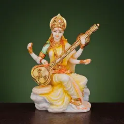 Ekaa Handicrafts Hand Painted Goddess Saraswati Statue In Culture Marble-picture-48