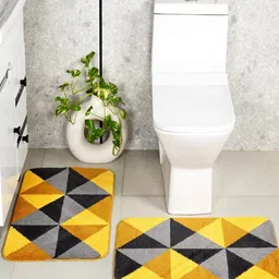Saral Home 2-Pcs Yellow & Grey Printed Antiskid Bath Rugs-image-39