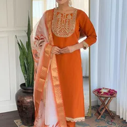 Happy Design Women Ethnic Motifs Embroidered Kurta with Trousers & Dupatta-picture-10