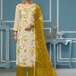 HERE&NOW Floral Printed Beads And Stones Unstitched Dress Material-image-84