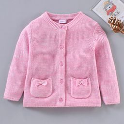 Babyhug Full Sleeves Solid Knit Sweater Bow Applique- Pink-picture-15