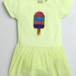 Polka Tots Half Sleeves Sequin Embellished Popsicle Patch Detail Flared Tulle Romper Onesie - Yellow-image-20