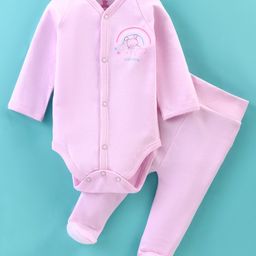 I Bears Cotton Interlock Full Sleeves Bear Printed Oneise with Bootie Leggings - Pink-image-52