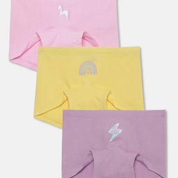 Mackly Pack Of 3 Unicorn & Rainbow Printed Cotton Boxer Briefs - Pink Yellow & Lavender-image-85