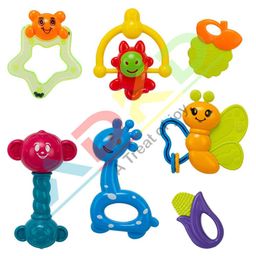ADKD Colorful Non-Toxic Plastic Attractive Sound Rattle Toy Set for New Born Babies Pack of 7 - Multicolour-12
