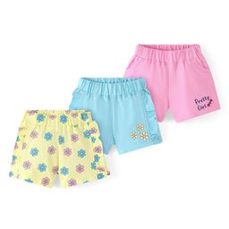 Doodle Poodle 100% Cotton Knit Above Knee Length Shorts With Floral Print  Pack Of 3 - Pink Blue & Yellow-picture-47