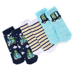 Cute Walk by Babyhug Anti Bacterial Ankle Length Socks Striped & Dino Design Pack of 3 - Multicolor-picture-31