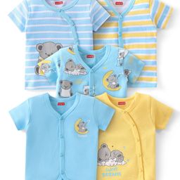 Babyhug 100% Cotton Half Sleeves Front Open Vest Teddy Bear Print Pack of 5 - Multicolour-image-63