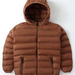 Little Kangaroos Full Sleeves Padded & Hooded Jacket with Pocket Solid Colour - Rust-image-35