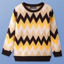 Pine Kids Knitted Full Sleeves Pullover With Abstract Design - Yellow Brown & White-image-52