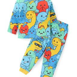 Babyhug Cotton Knit Full Sleeves Night Suit With Dinosaurs Print - Blue-image-74