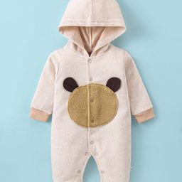Wonderchild Full Sleeves Teddy Bear Printed & Textured Hooded Romper - Skin-image-9