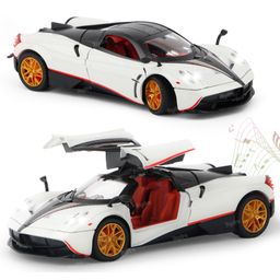 Toysire Diecast Model Car Pagani Huayra with Smoke,Sound and Light Effects Pullback Vehicle Toy Collection for Kids - White-2