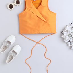 Taffykids Sleeveless Solid Blazer Crop Top - Yellow-image-3