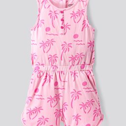 Primo Gino Cotton Knit Sleeveless Jumpsuit with Beach Theme Print - Pink-image-53