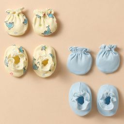 Ben Benny 100% Cotton Knit Mittens & Booties With Dolphin Print Pack Of 2 - Yellow & Light Blue-picture-28