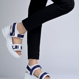 Shoetopia Solid Buckle Closure Sandals - Navy Blue-image-71