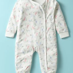 Ben Benny 100% Cotton Knit Full Sleeves Romper with Floral & Kangaroo Print - White-image-38