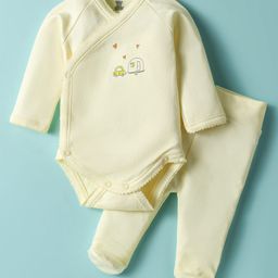 I Bears Interlock Knit Full Sleeves Onesie With Leggings & Puppy Print - Yellow-image-47