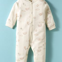 I Bears Interlock Knit Full Sleeves Front Open Romper with Airplane Print - Cream-image-39