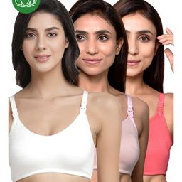 Inner Sense Organic Cotton Knit Pack Of 3 Solid Antimicrobial Maternity Bras With Nursing Access - Multi Colour-picture-14