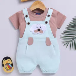 Jb Club Cotton Knit Half Sleeves Dog Patch Detailed Dungaree & Half Sleeves Tee Set - Green-picture-27